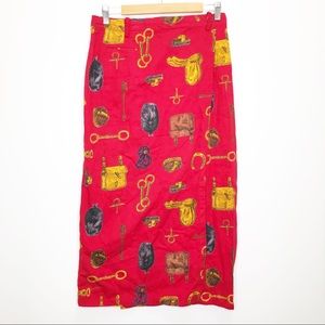 Vintage Equestrian Print Wrap Skirt Small Medium
